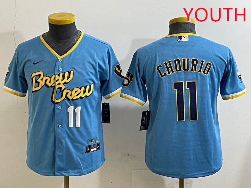 Youth Milwaukee Brewers #11 Chourio Light Blue City Edition 2025 Nike MLB Jersey style 4->cincinnati bengals->NFL Jersey